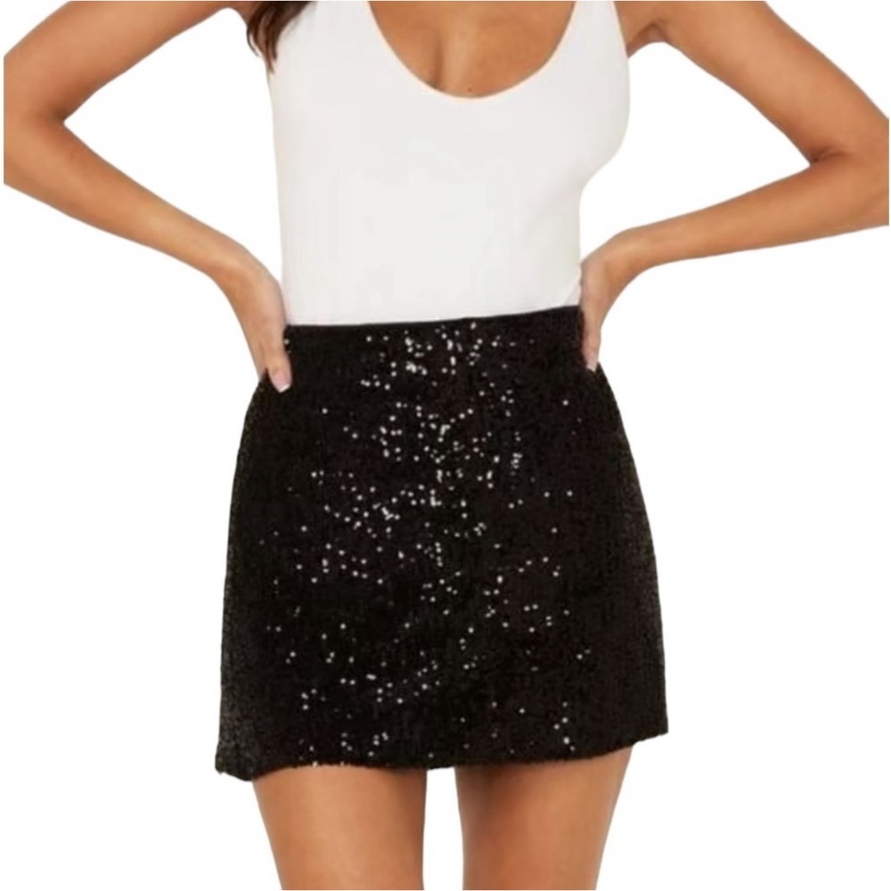 White House Black Market Sparkling Black Mini Skirt